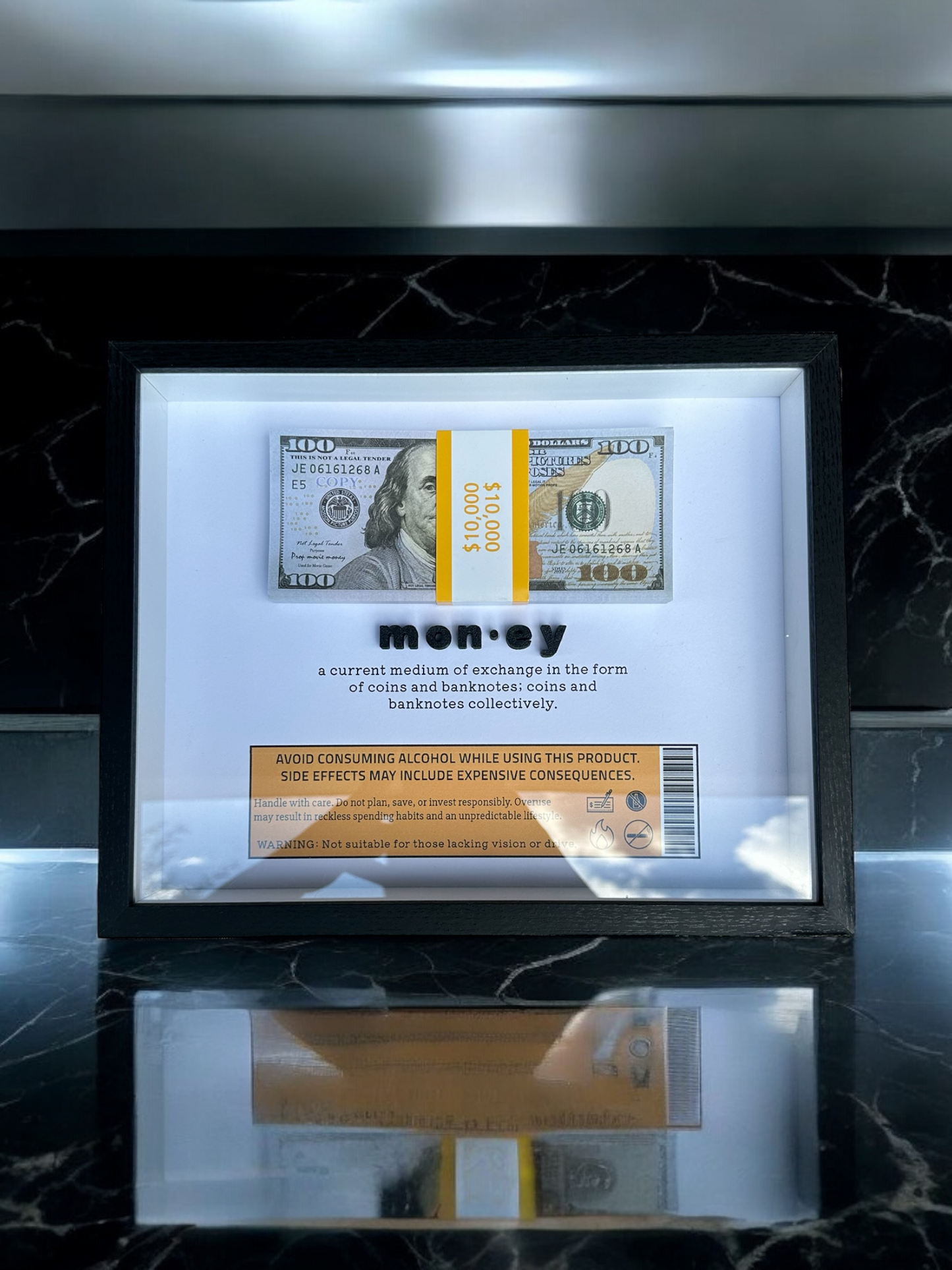 Money Definition Shadow Box — Funny Motivational Money Wall Art