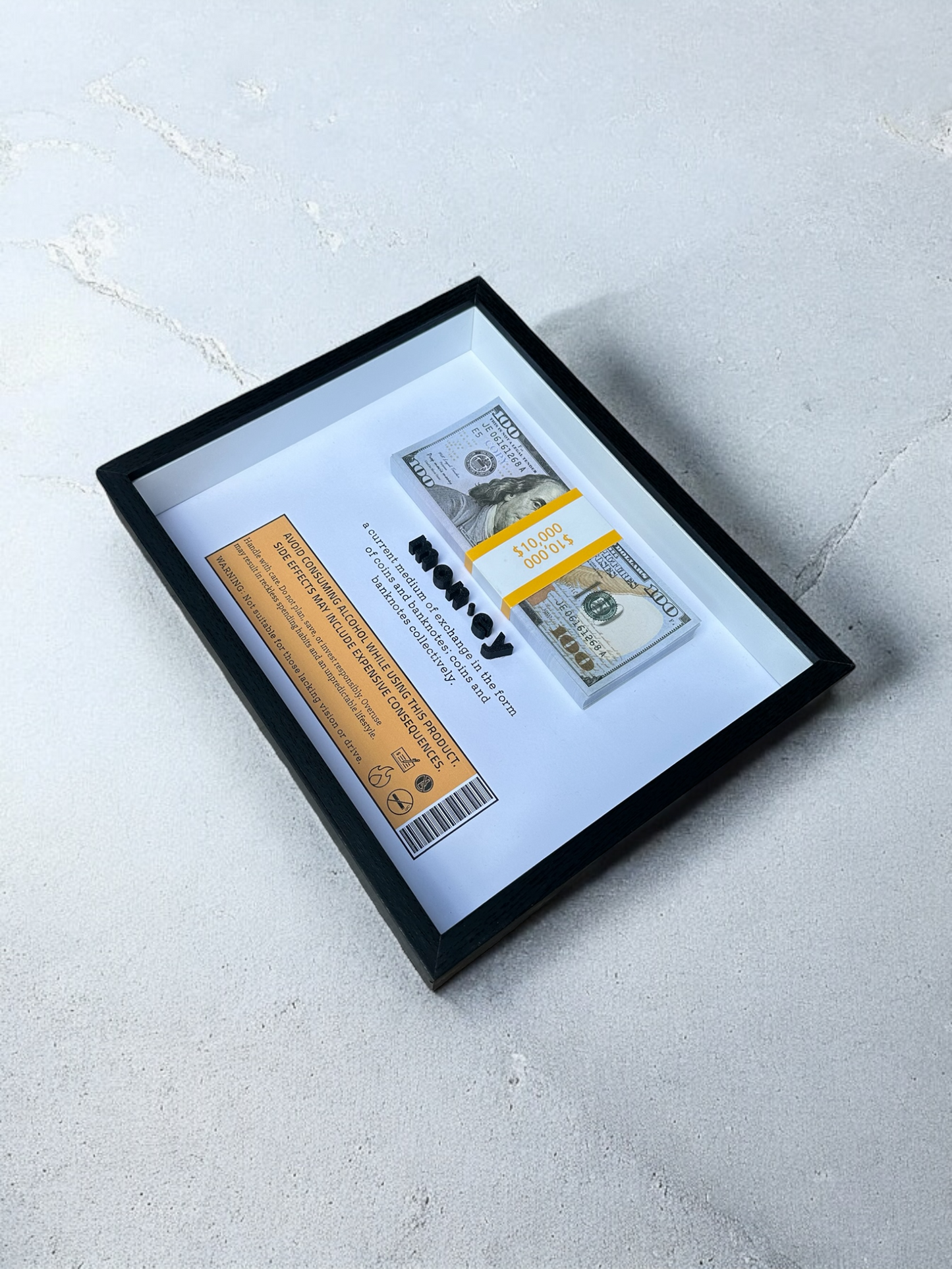 Money Definition Shadow Box — Funny Motivational Money Wall Art