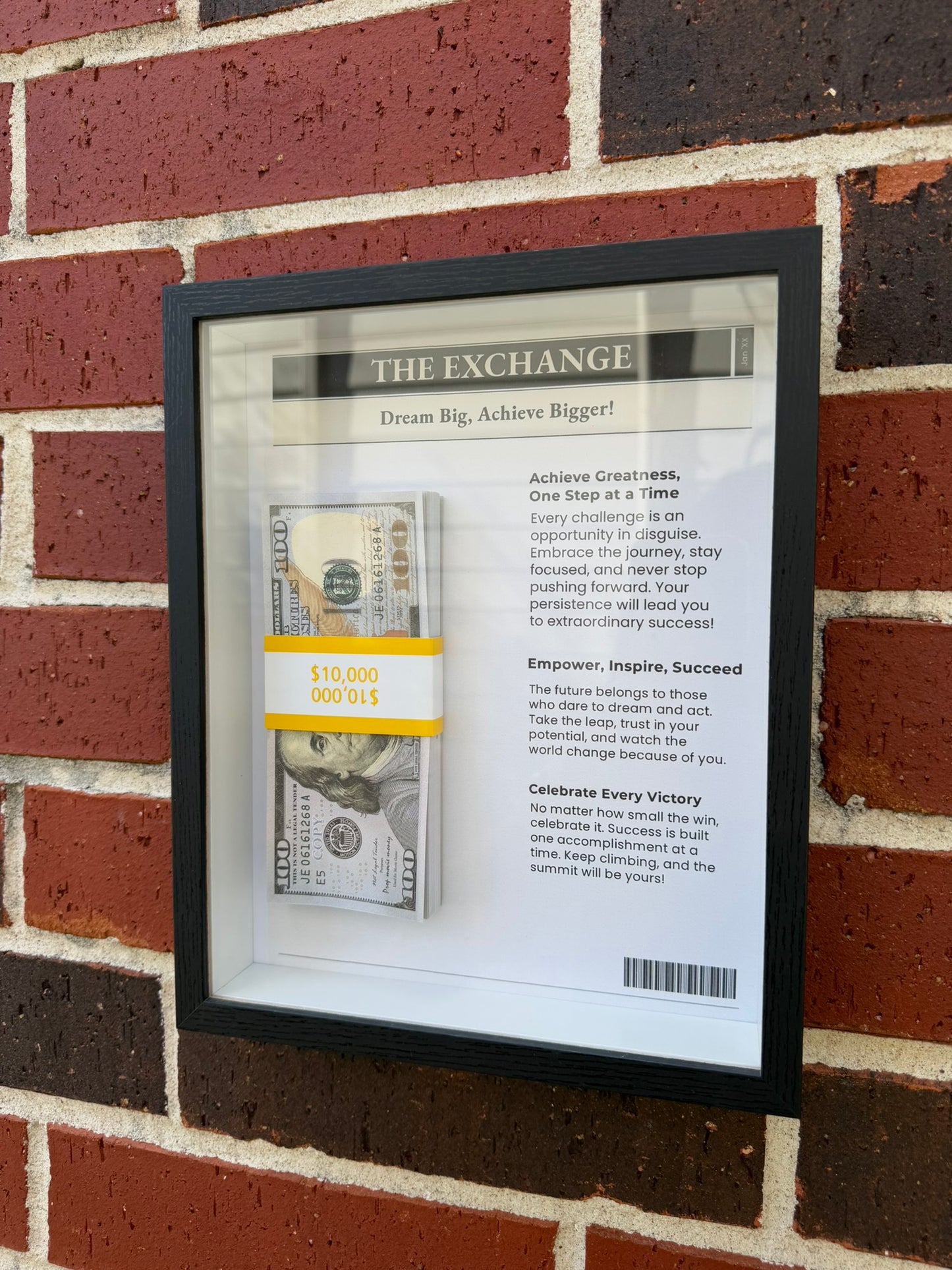 "The Exchange" Motivational Money Shadow Box