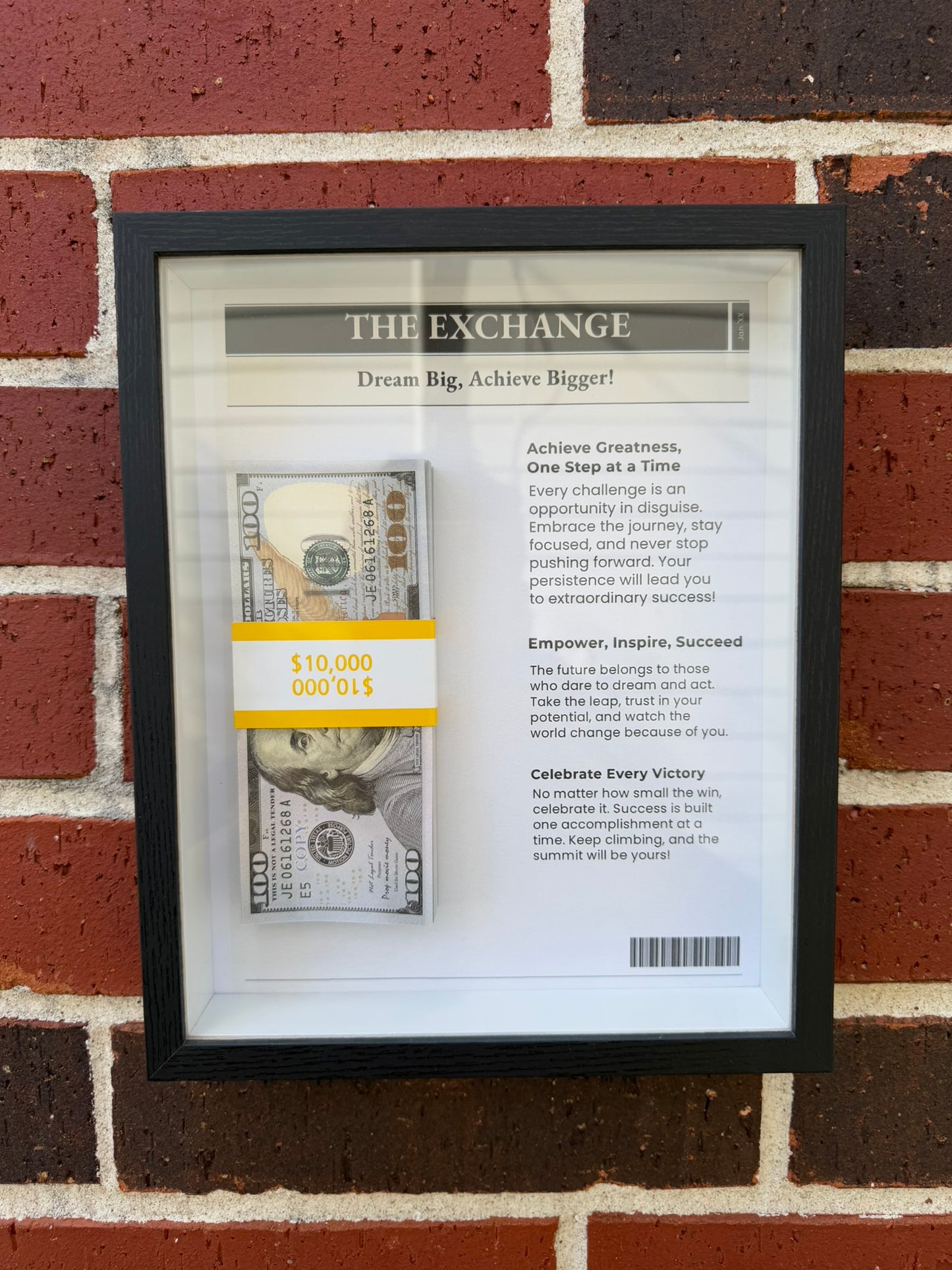 "The Exchange" Motivational Money Shadow Box