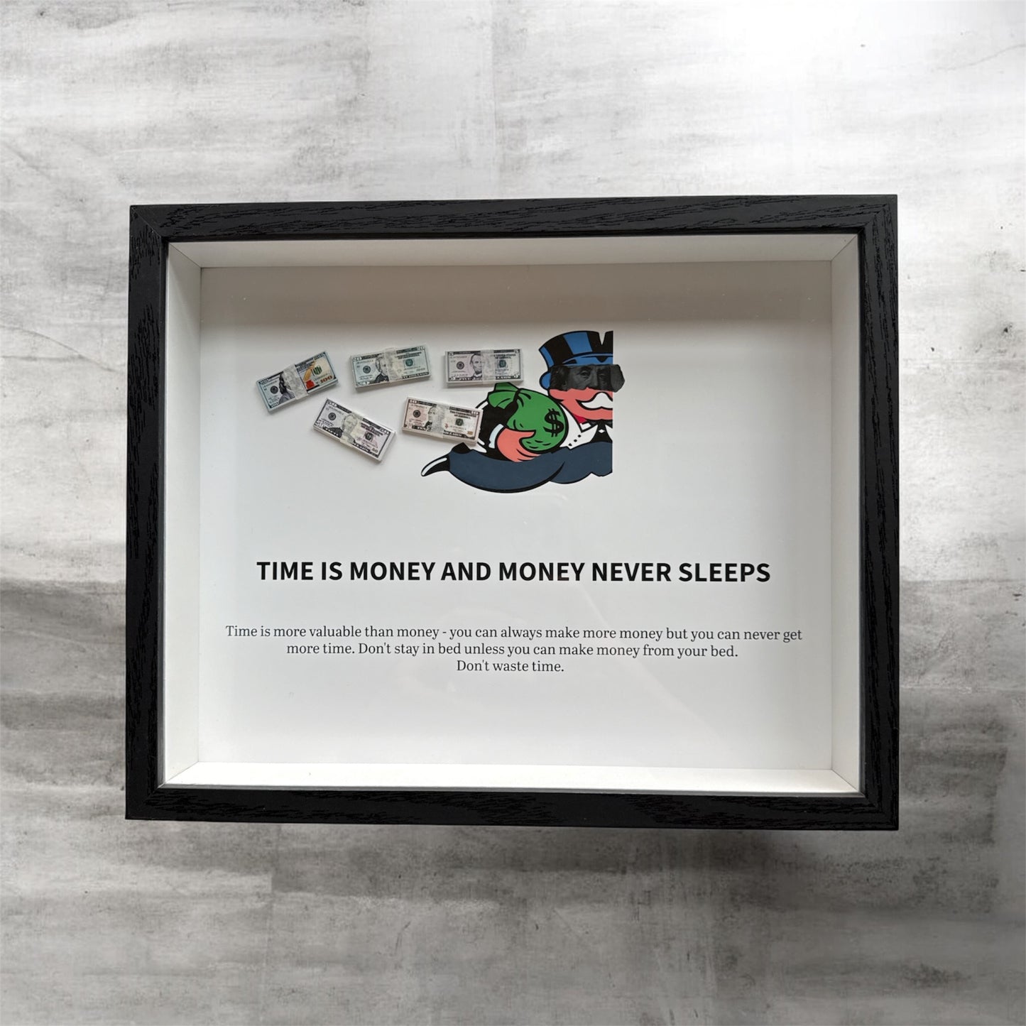 "Time Is Money" Motivational Shadow Box — Cash Wall Art
