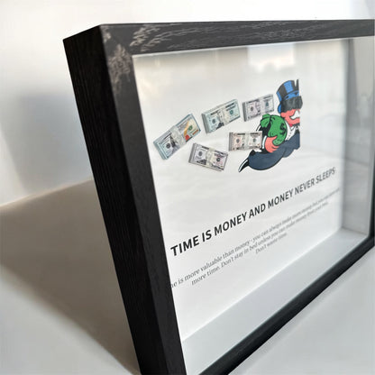 "Time Is Money" Motivational Shadow Box — Cash Wall Art